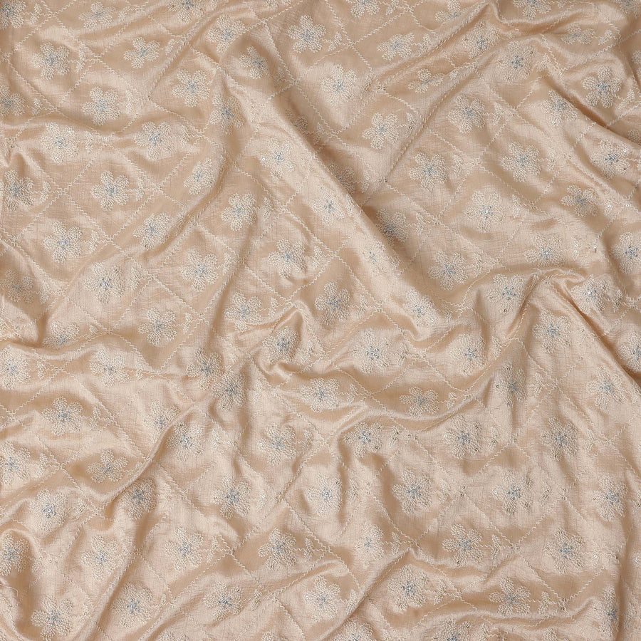 Peach Pink Silver Diamond Embroidered Voile 110cm