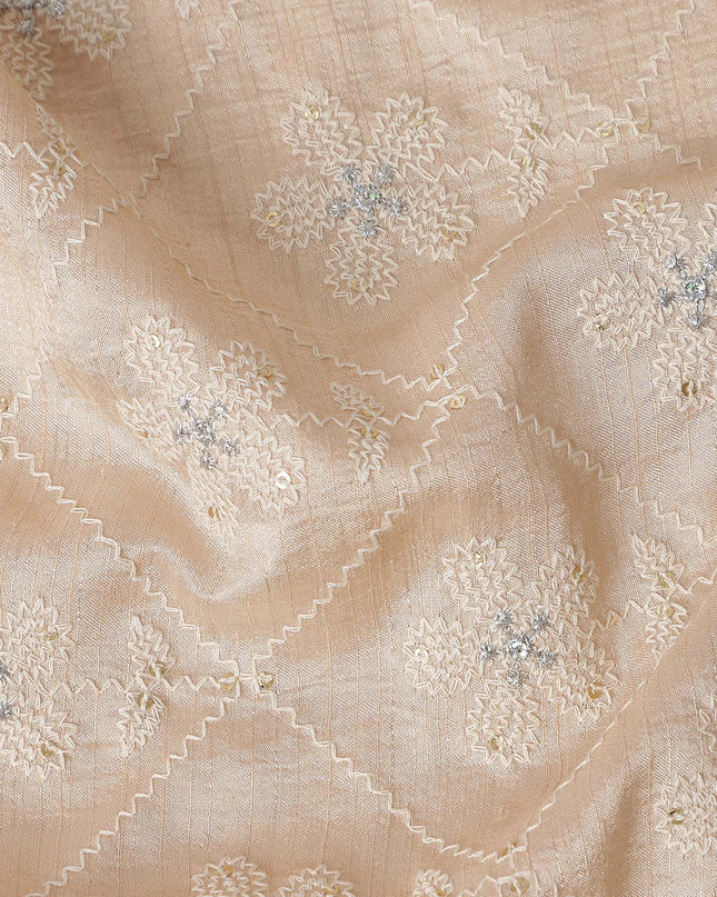Peach Pink Silver Diamond Embroidered Voile 110cm
