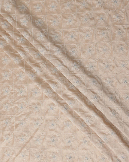 Peach Pink Silver Diamond Embroidered Voile 110cm