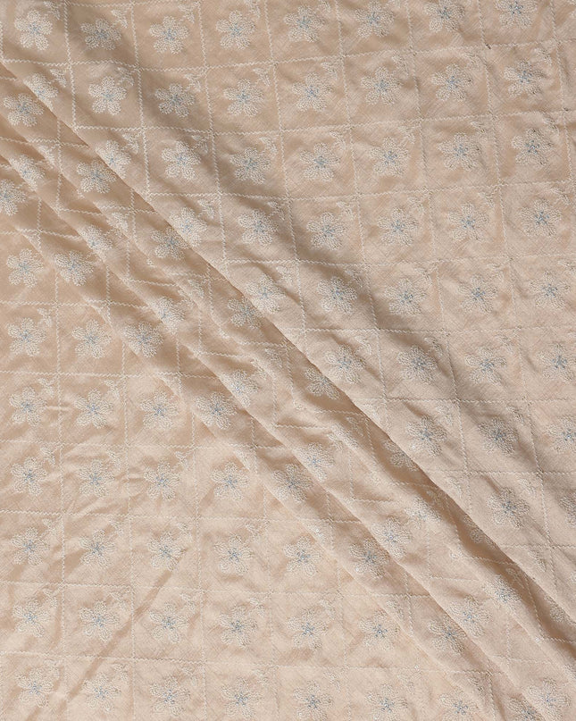 Peach Pink Silver Diamond Embroidered Voile 110cm