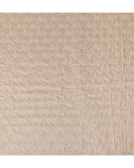 Peach Pink Silver Diamond Embroidered Voile 110cm