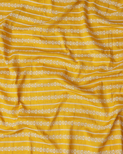 Mustard Yellow Stripe Embroidered Cotton Voile 110cm