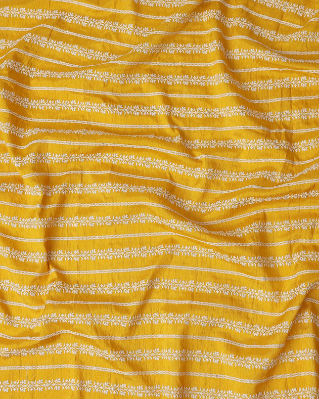 Mustard Yellow Stripe Embroidered Cotton Voile 110cm