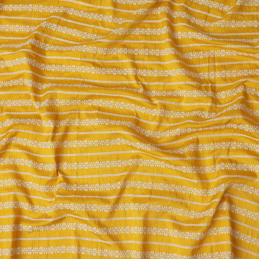 Mustard Yellow Stripe Embroidered Cotton Voile 110cm