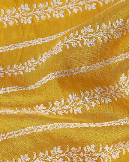 Mustard Yellow Stripe Embroidered Cotton Voile 110cm