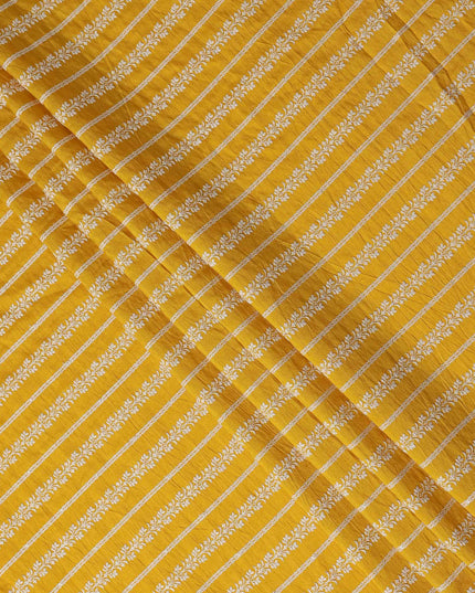 Mustard Yellow Stripe Embroidered Cotton Voile 110cm
