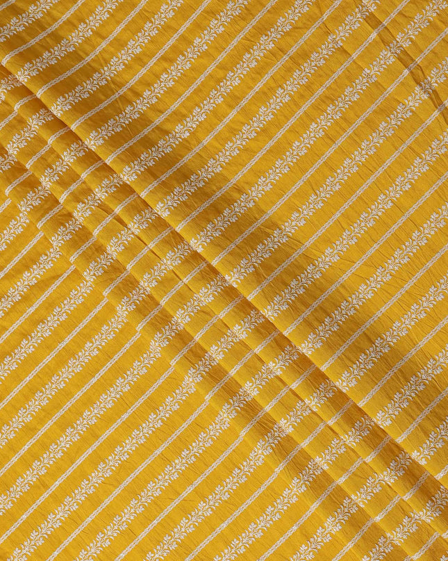 Mustard Yellow Stripe Embroidered Cotton Voile 110cm
