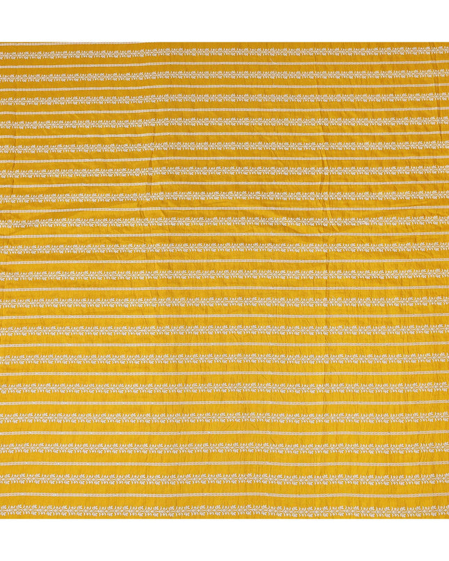 Mustard Yellow Stripe Embroidered Cotton Voile 110cm