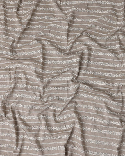 Taupe Beige Stripe Embroidered Cotton Voile 110cm