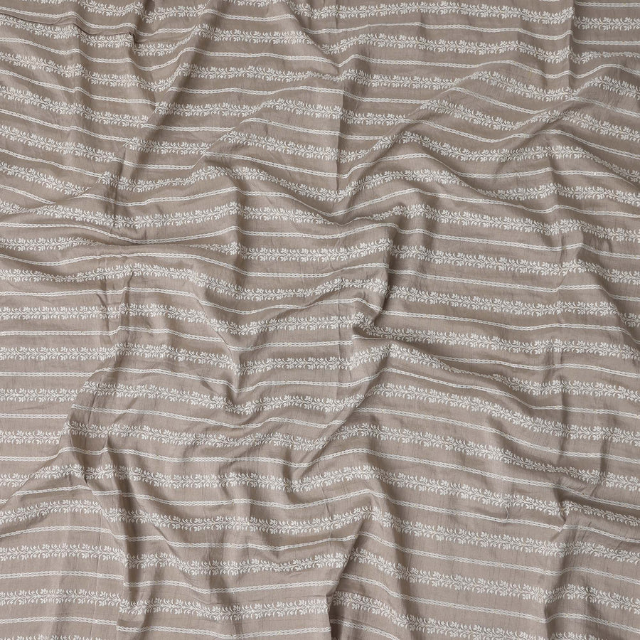 Taupe Beige Stripe Embroidered Cotton Voile 110cm