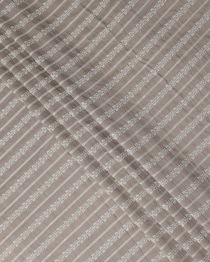 Taupe Beige Stripe Embroidered Cotton Voile 110cm