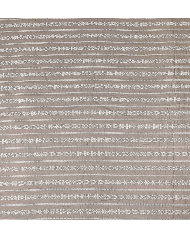 Taupe Beige Stripe Embroidered Cotton Voile 110cm