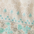 White Turquoise Stripe Floral Border Voile 140cm