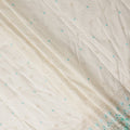 White Turquoise Stripe Floral Border Voile 140cm