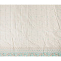 White Turquoise Stripe Floral Border Voile 140cm