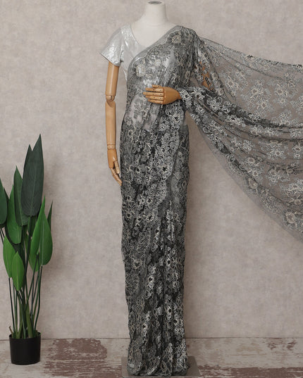 Sage Olive Green Paisley French Chantilly Lace Saree
