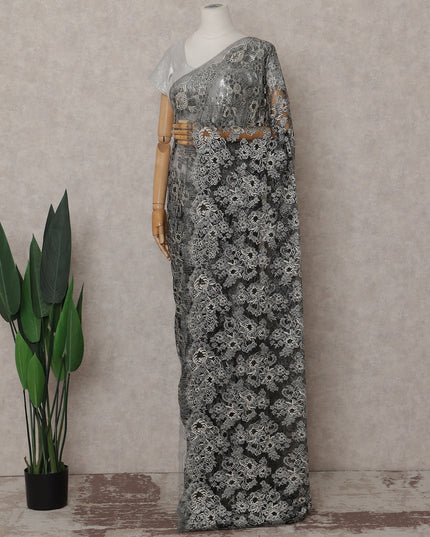 Sage Olive Green Paisley French Chantilly Lace Saree