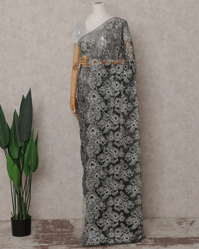 Sage Olive Green Paisley French Chantilly Lace Saree