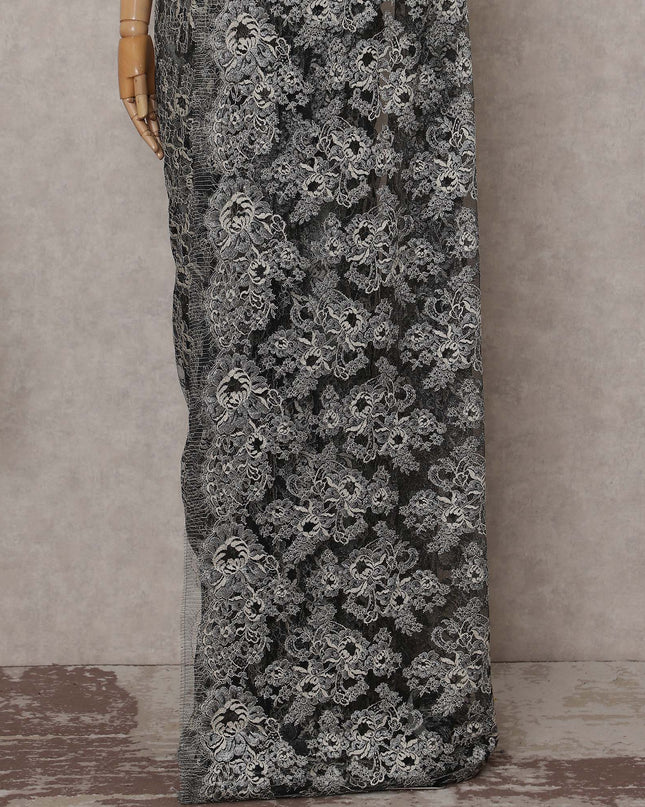 Sage Olive Green Paisley French Chantilly Lace Saree
