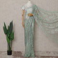 Mint Green Floral French Chantilly Lace Saree