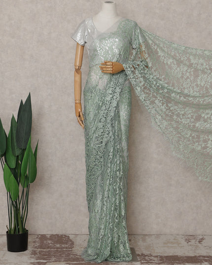Mint Green Floral French Chantilly Lace Saree