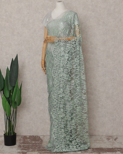 Mint Green Floral French Chantilly Lace Saree
