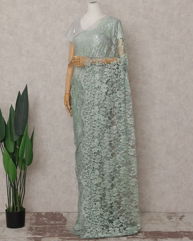 Mint Green Floral French Chantilly Lace Saree