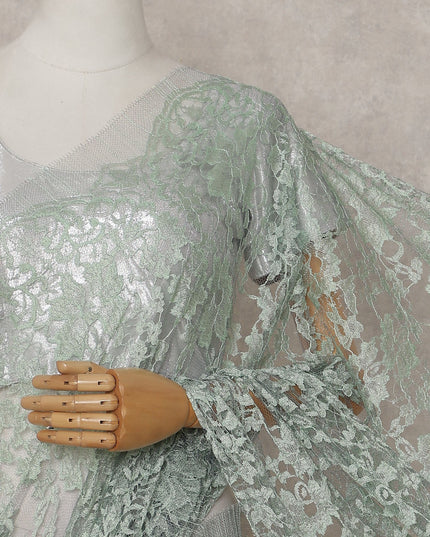 Mint Green Floral French Chantilly Lace Saree