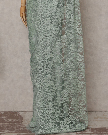 Mint Green Floral French Chantilly Lace Saree