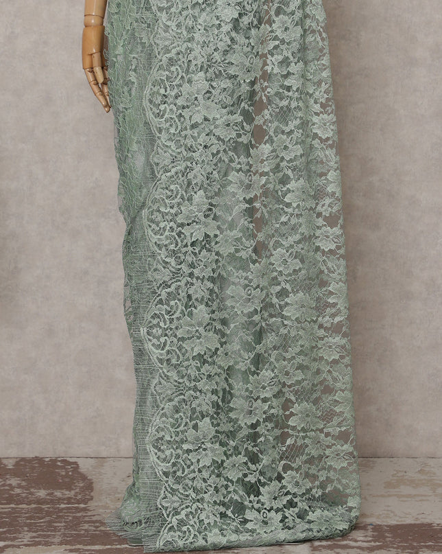 Mint Green Floral French Chantilly Lace Saree