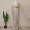 Beige French Metallic Chantilly Lace Saree