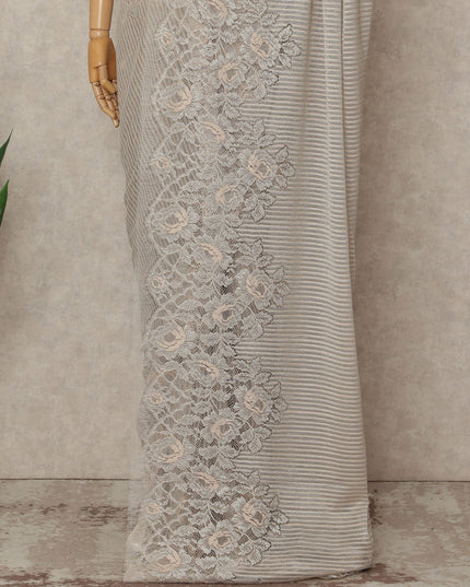 Beige French Metallic Chantilly Lace Saree