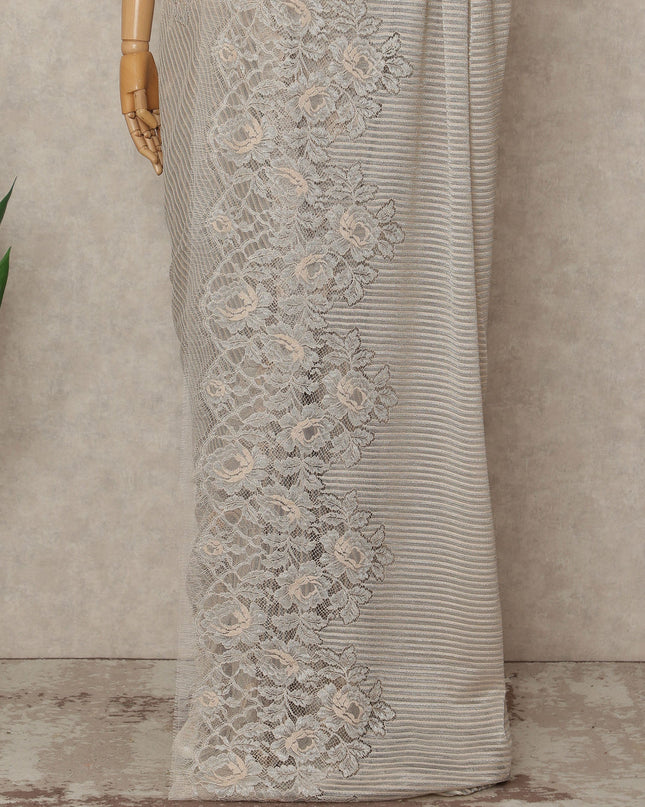 Beige French Metallic Chantilly Lace Saree