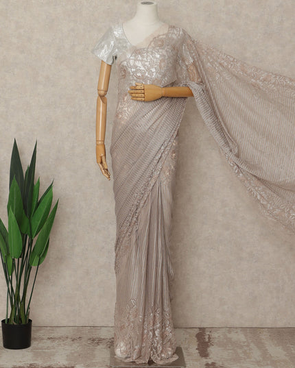 Pink French Metallic Chantilly Lace Saree
