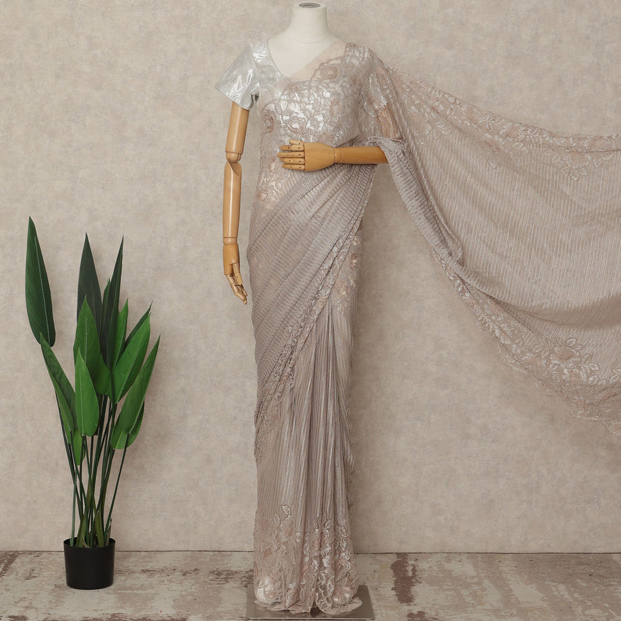 Pink French Metallic Chantilly Lace Saree