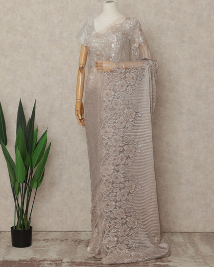 Pink French Metallic Chantilly Lace Saree