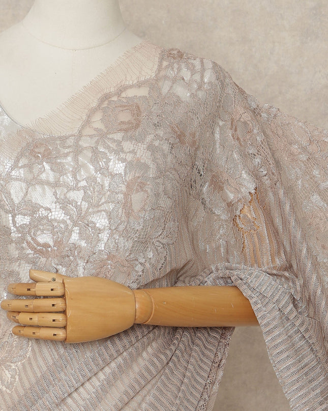 Pink French Metallic Chantilly Lace Saree