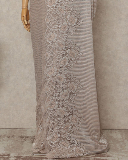 Pink French Metallic Chantilly Lace Saree