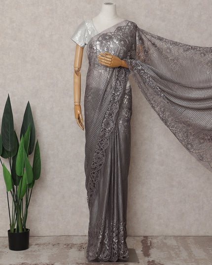 Gunmetal Grey Chantilly Lace Saree - D31689
