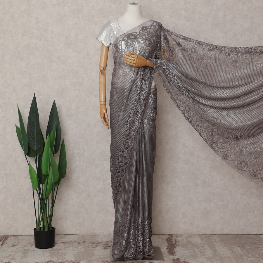 Gunmetal Grey Chantilly Lace Saree - D31689