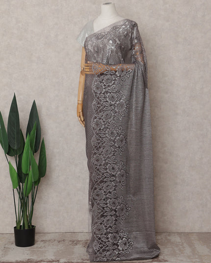 Gunmetal Grey Chantilly Lace Saree - D31689