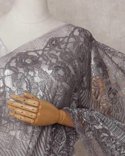 Gunmetal Grey Chantilly Lace Saree - D31689