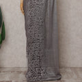 Gunmetal Grey Chantilly Lace Saree - D31689