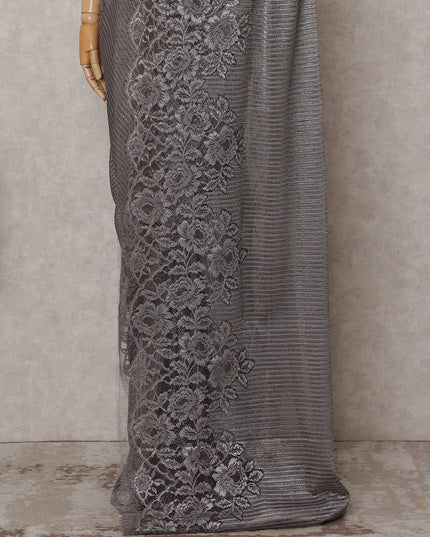 Gunmetal Grey Chantilly Lace Saree - D31689