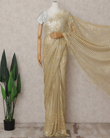 Antique Gold Chantilly Lace Saree - D31667