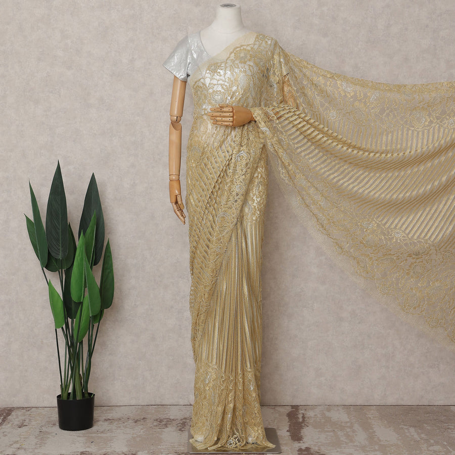 Antique Gold Chantilly Lace Saree - D31667