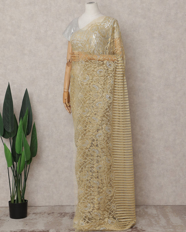 Antique Gold Chantilly Lace Saree - D31667
