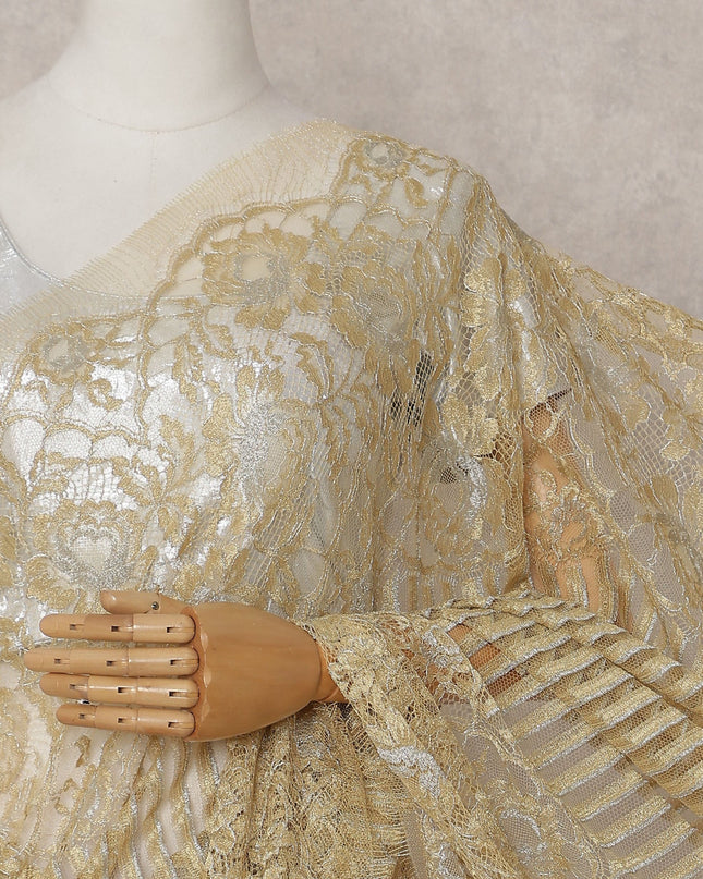 Antique Gold Chantilly Lace Saree - D31667