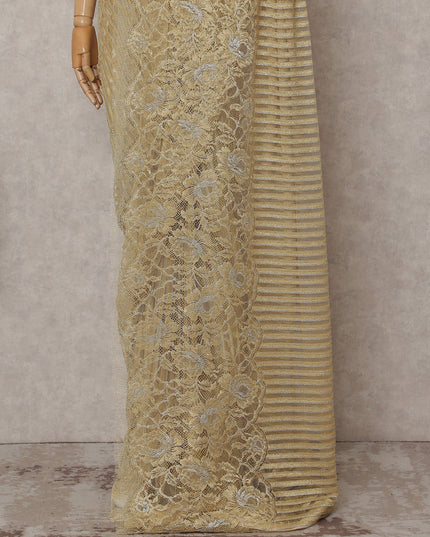 Antique Gold Chantilly Lace Saree - D31667