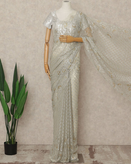 Green French Metallic Chantilly Lace Saree